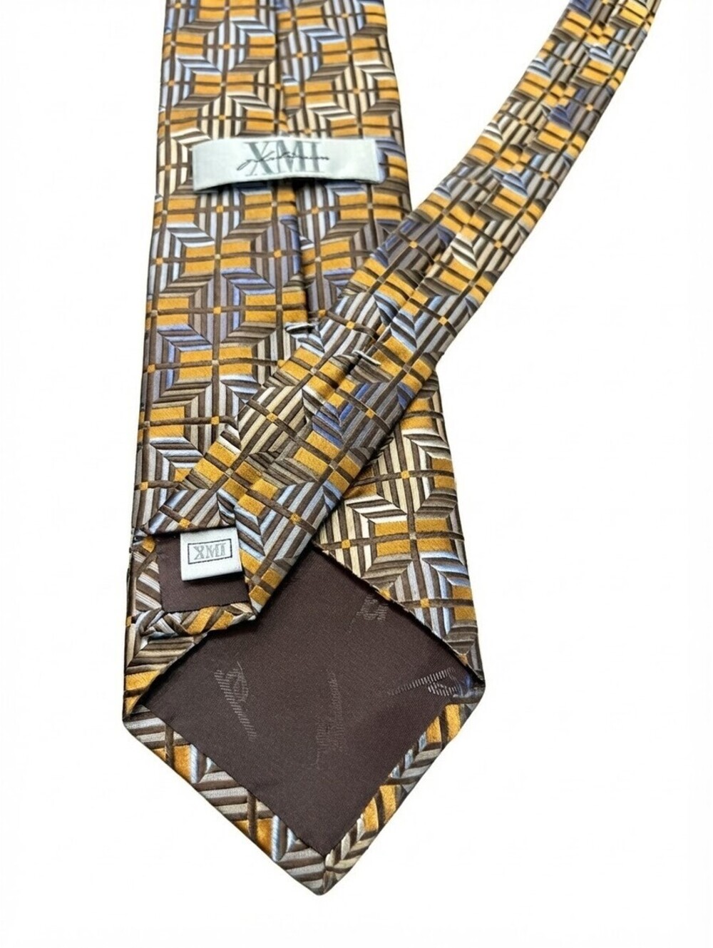 XMI Platinum Men's Tie - Geometric Pattern - 100% Silk - Hand Made in USA - 59"